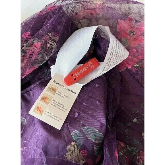 Mac Duggal Leena Cap Sleeve Floral A Line Dress Pleated Dot Tulle Womens Size 8 - Picture 12 of 14